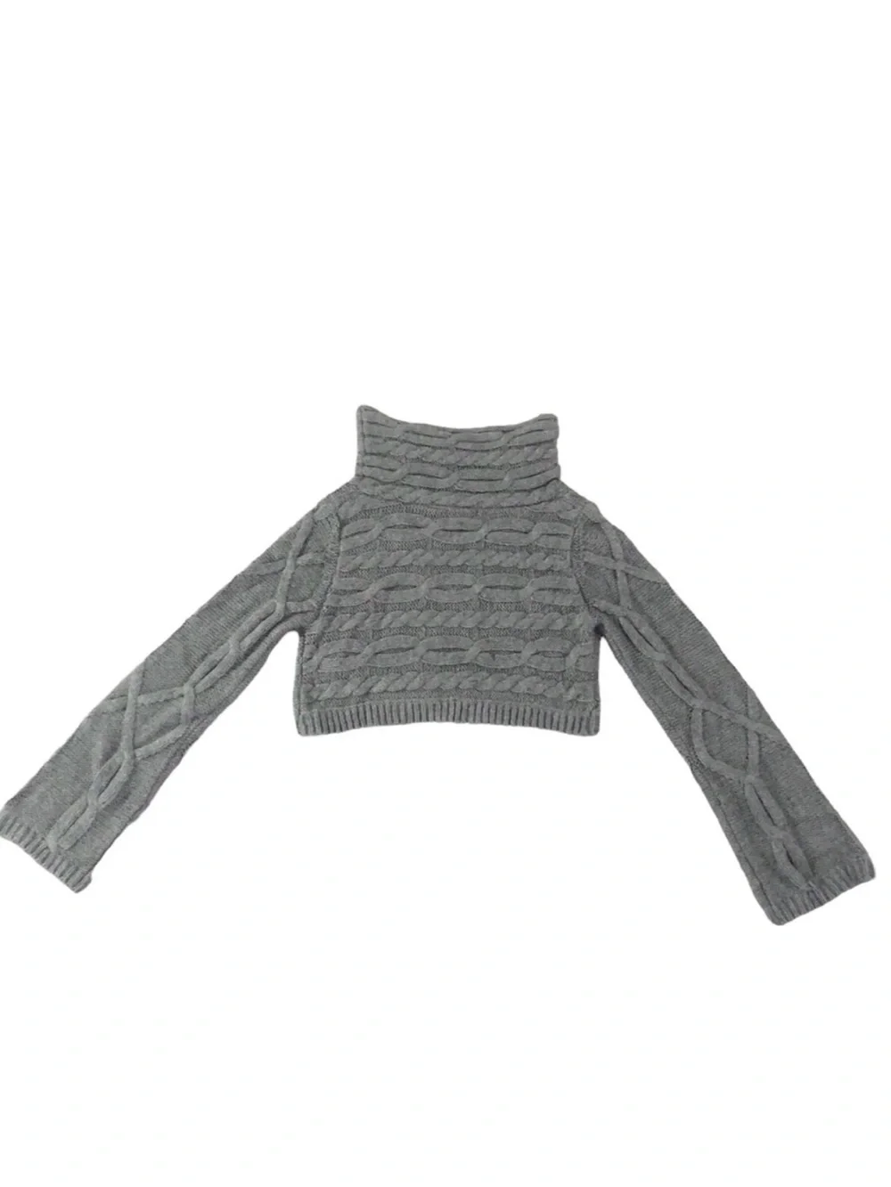 Alpaca Blend Cowl Cropped Cable Knit Sweater - Picture 6 of 10